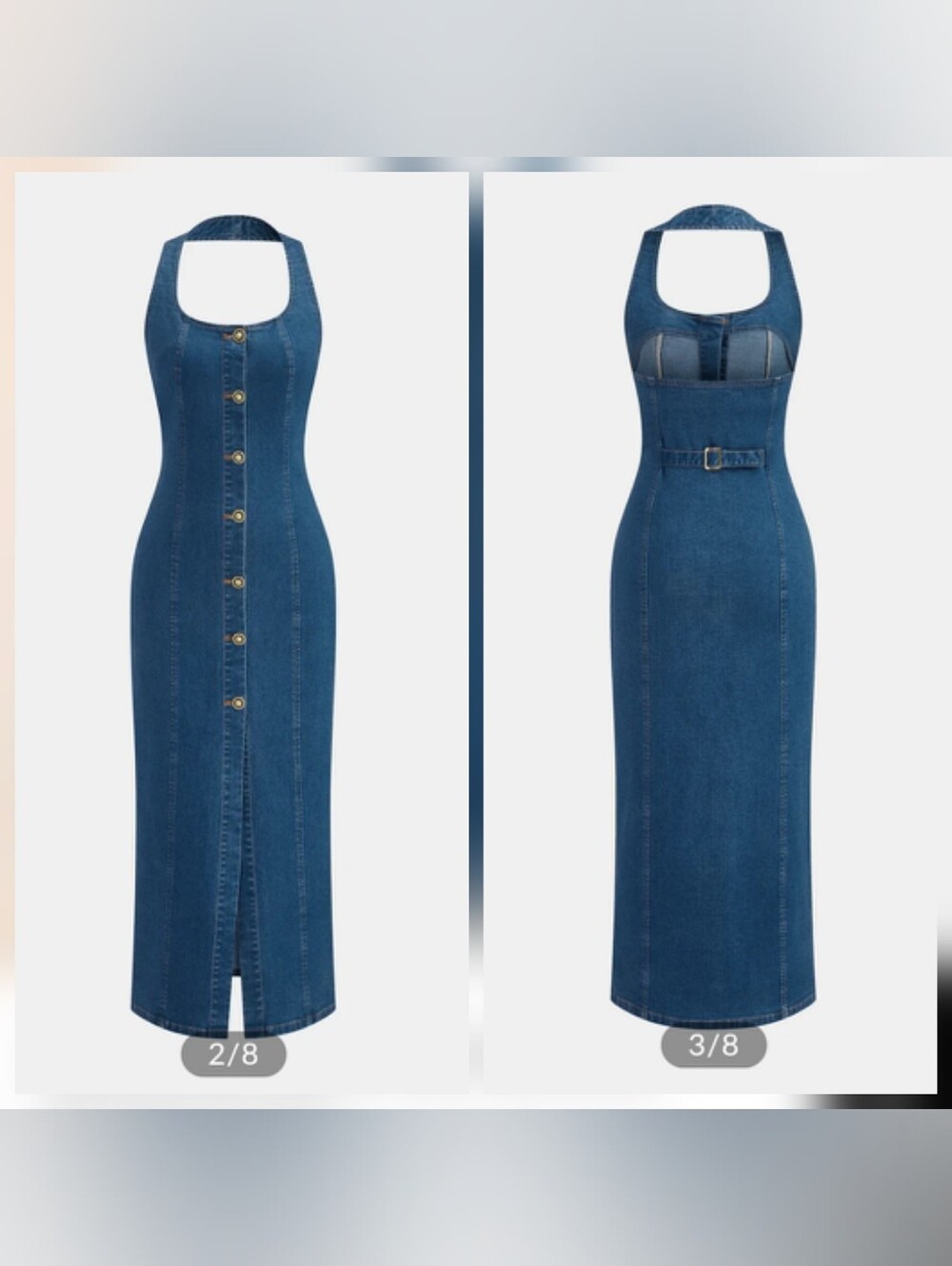 NWT Commense Blue Denim Halter Button-Front Maxi Dress, Large - Picture 2 of 8